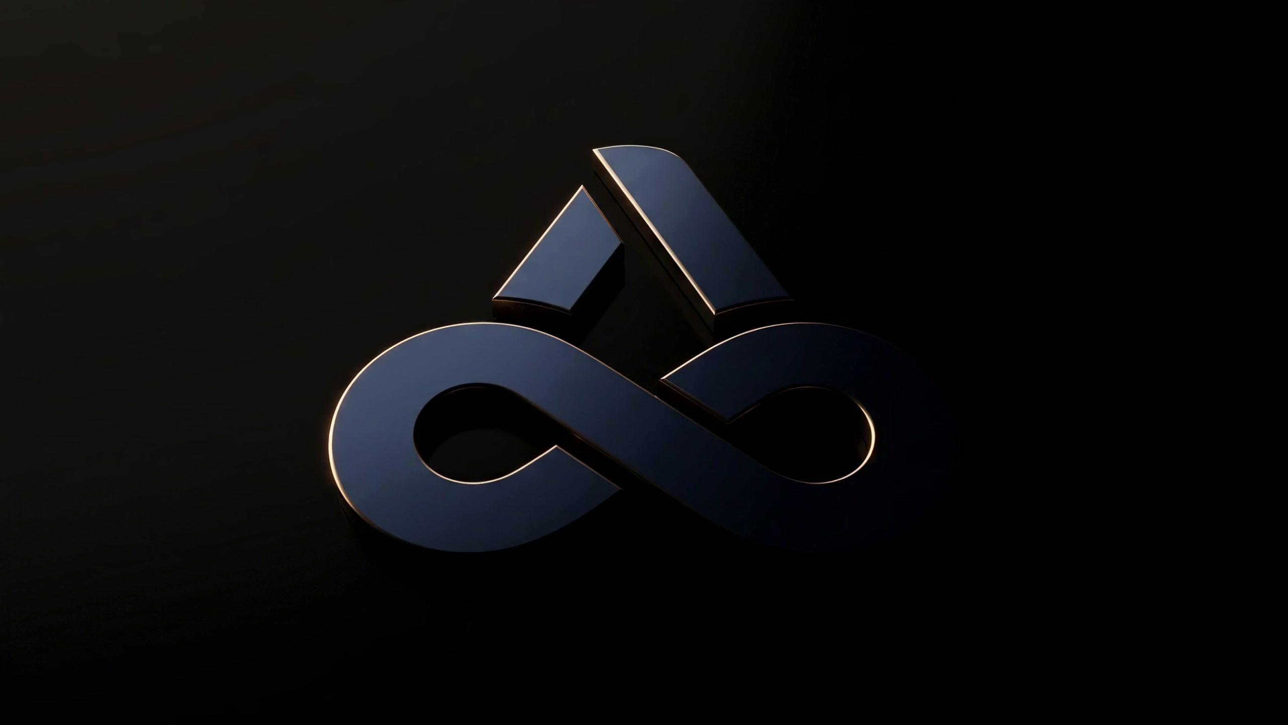 The Aresiant logo mark in satin navy aluminium, lit with warm gold light